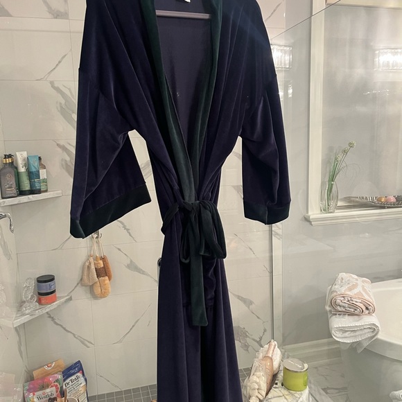 Mens vintage pennmens housecoat ribbed velour velvet one size navy/green - Picture 4 of 15